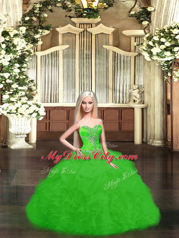 Ball Gowns Sweet 16 Quinceanera Dress Green Sweetheart Tulle Sleeveless Floor Length Lace Up