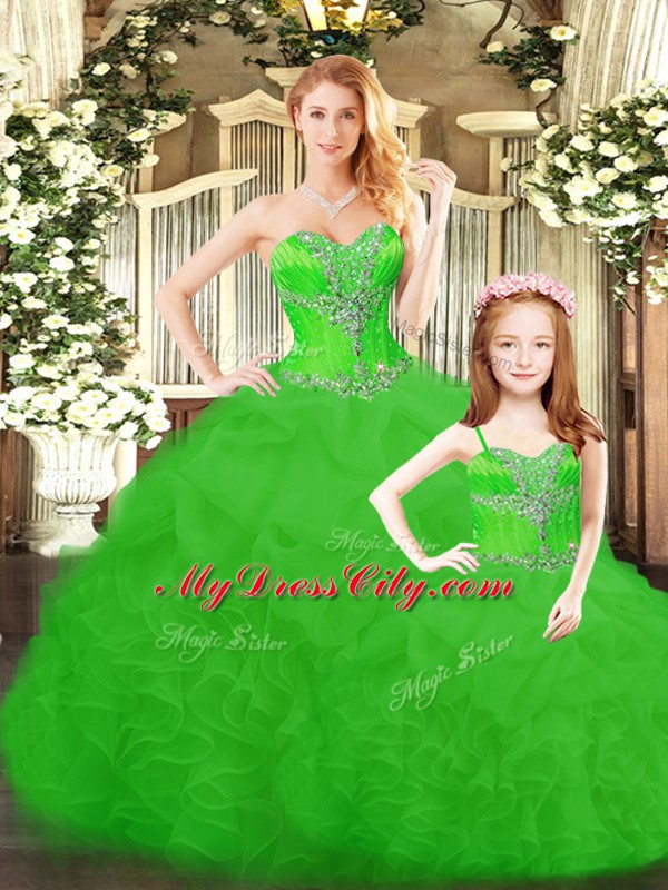 Ball Gowns Sweet 16 Quinceanera Dress Green Sweetheart Tulle Sleeveless Floor Length Lace Up