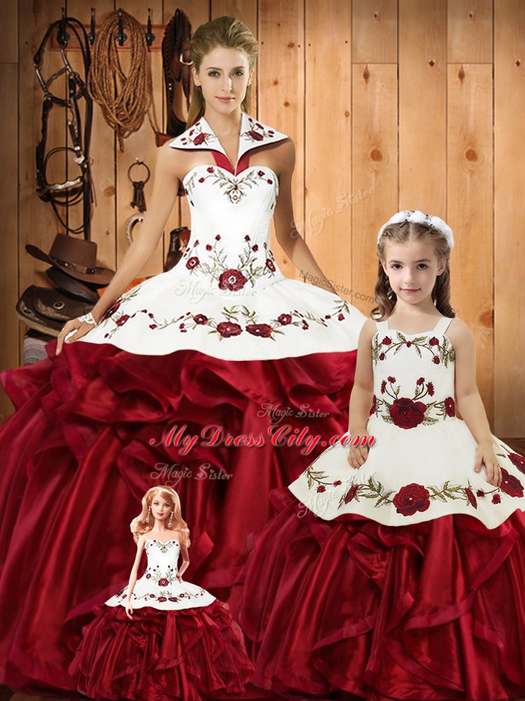 Shining Sleeveless Embroidery and Ruffles Lace Up 15th Birthday Dress