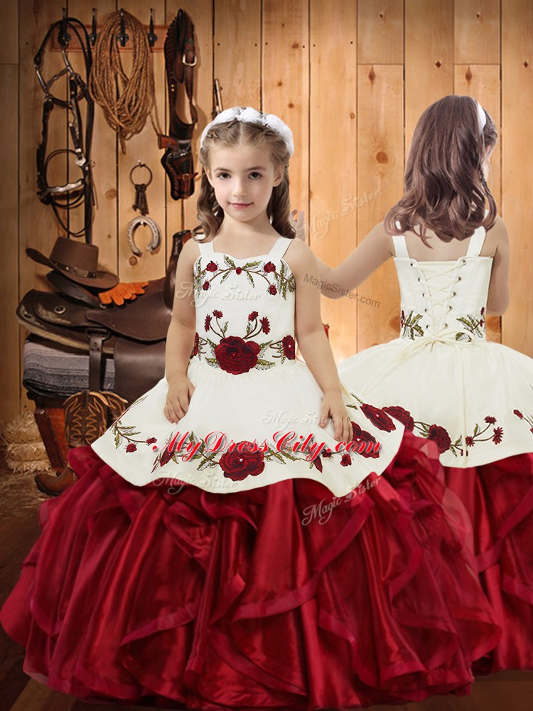 Shining Sleeveless Embroidery and Ruffles Lace Up 15th Birthday Dress