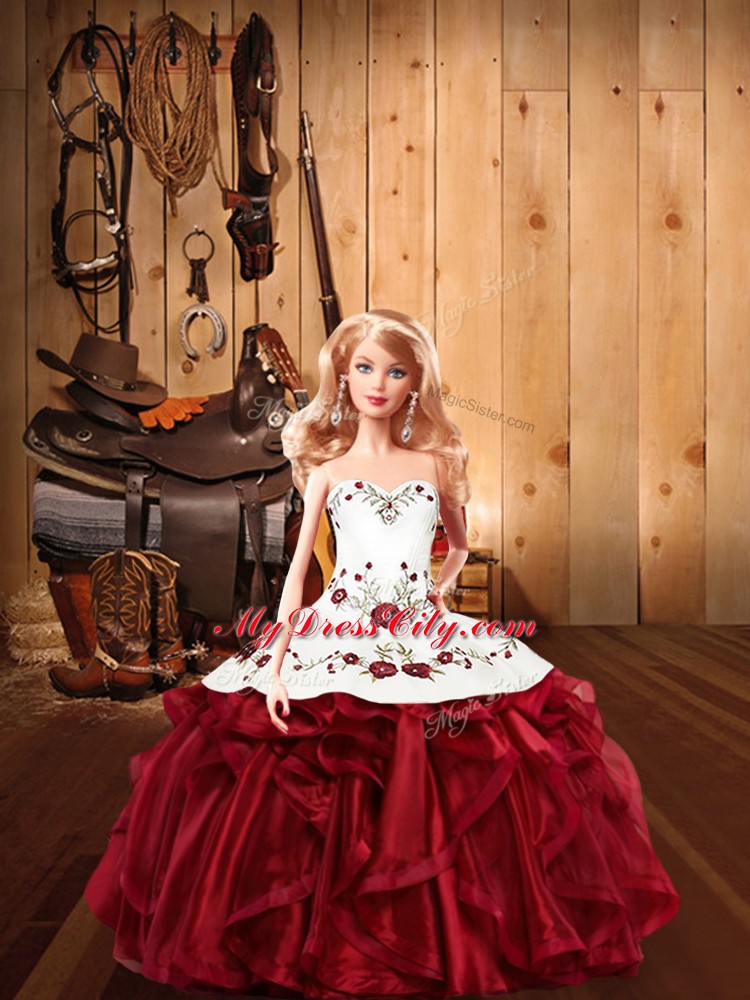 Shining Sleeveless Embroidery and Ruffles Lace Up 15th Birthday Dress