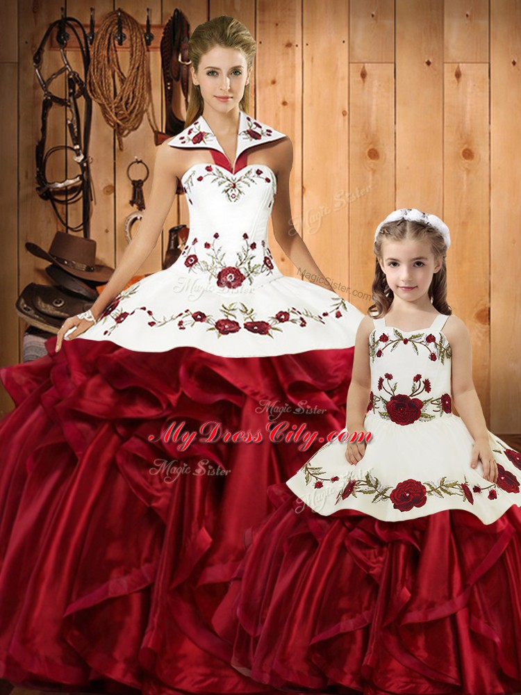 Shining Sleeveless Embroidery and Ruffles Lace Up 15th Birthday Dress