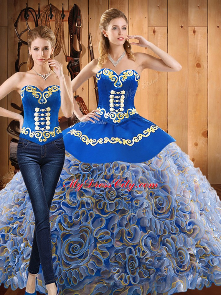 Colorful Sleeveless Sweep Train Embroidery Lace Up Sweet 16 Dress