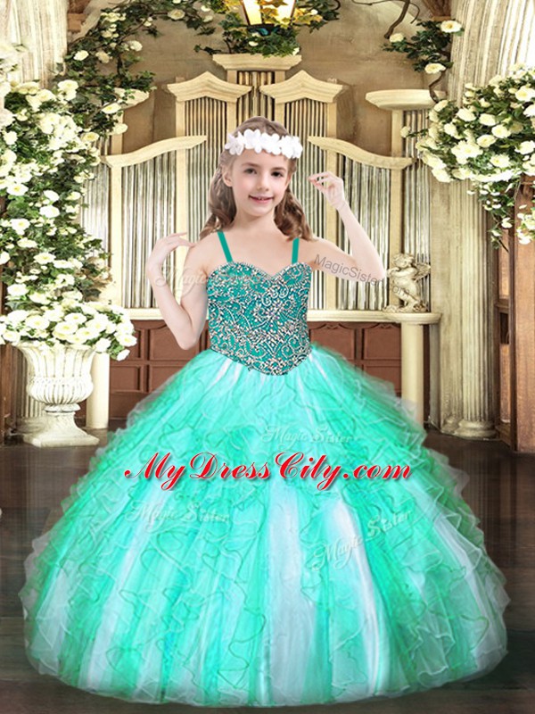 Perfect Floor Length Ball Gowns Sleeveless Apple Green Kids Pageant Dress Lace Up