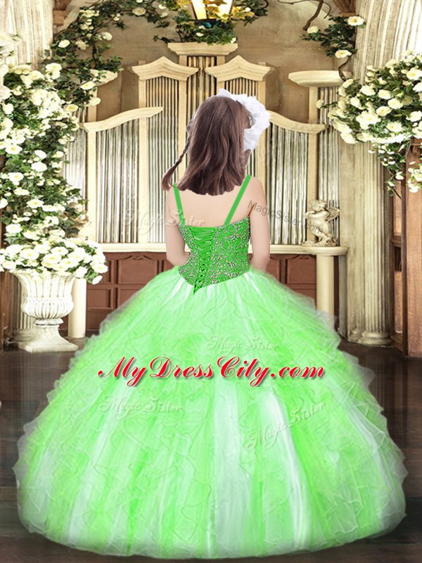 Perfect Floor Length Ball Gowns Sleeveless Apple Green Kids Pageant Dress Lace Up