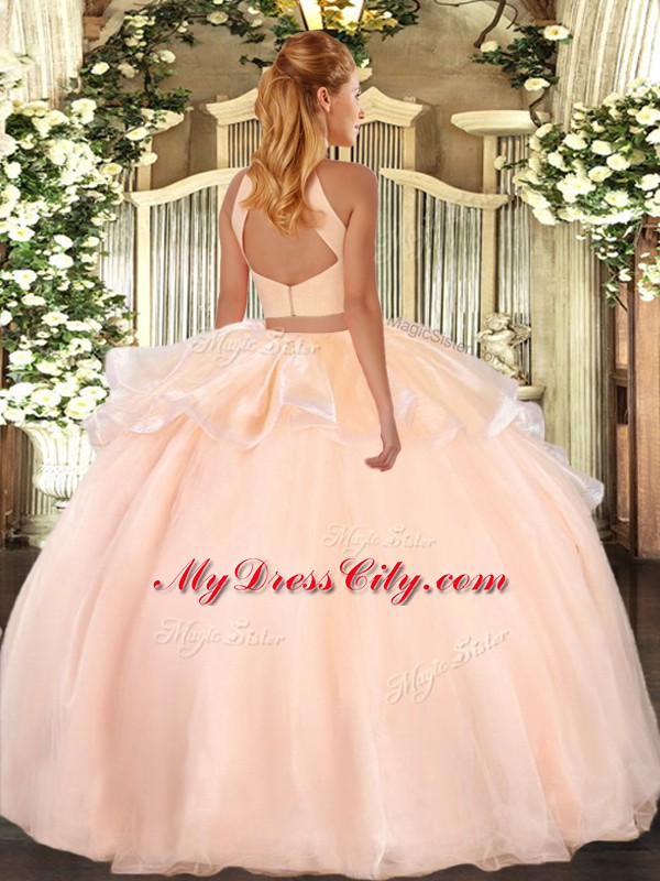 Captivating Pink Sleeveless Beading Floor Length 15th Birthday Dress