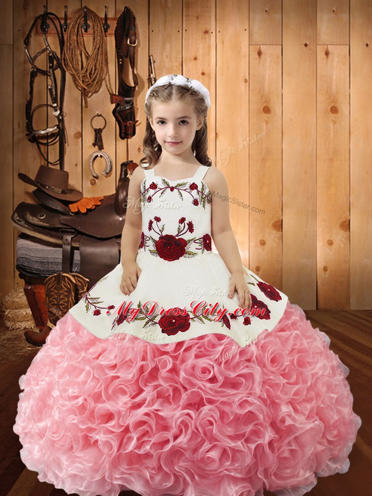 Custom Fit Pink Child Pageant Dress Straps Sleeveless Lace Up