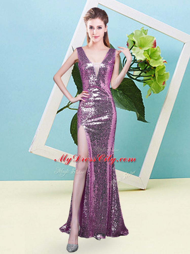 High Class Sequined Sleeveless Floor Length Prom Dresses and Sequins