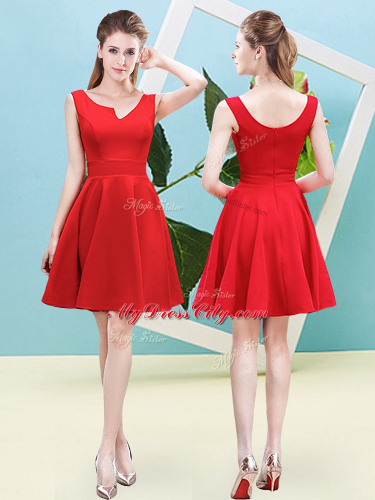 Red Bridesmaid Dresses Prom and Party and Wedding Party with Ruching Asymmetric Sleeveless Zipper