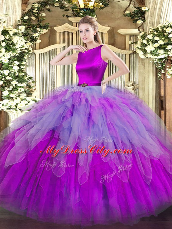 Floor Length Multi-color Quinceanera Gown Scoop Sleeveless Clasp Handle