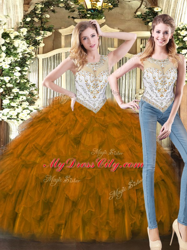 Clearance Organza Sleeveless Floor Length Quince Ball Gowns and Beading and Ruffles