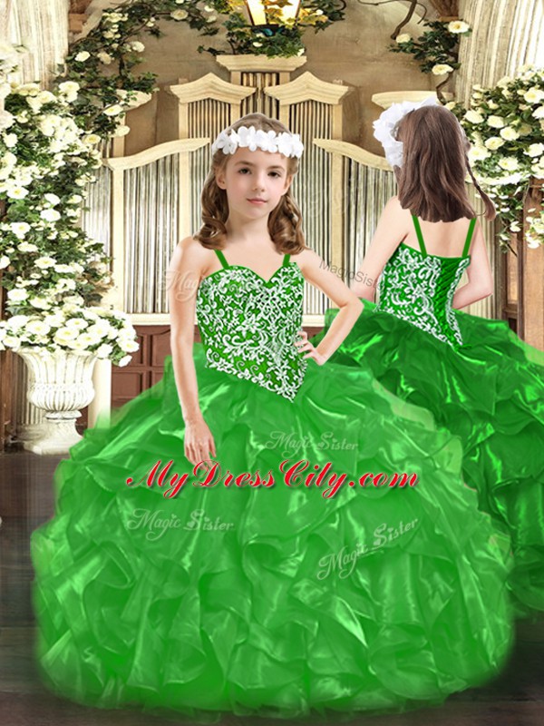 Green Lace Up Sweetheart Beading and Ruffles and Bowknot Vestidos de Quinceanera Tulle Sleeveless