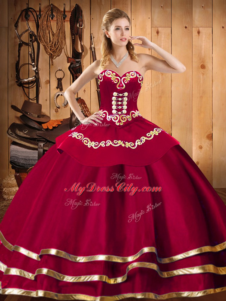 Floor Length Red Quinceanera Dresses Sweetheart Sleeveless Lace Up