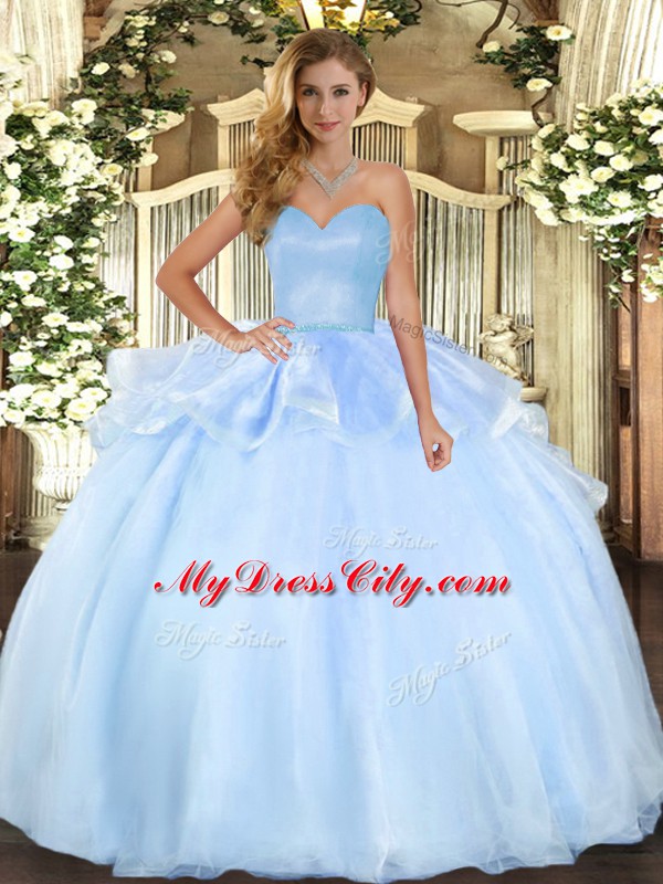 Edgy Light Blue Lace Up Sweetheart Beading and Ruffles Quinceanera Gown Organza Sleeveless