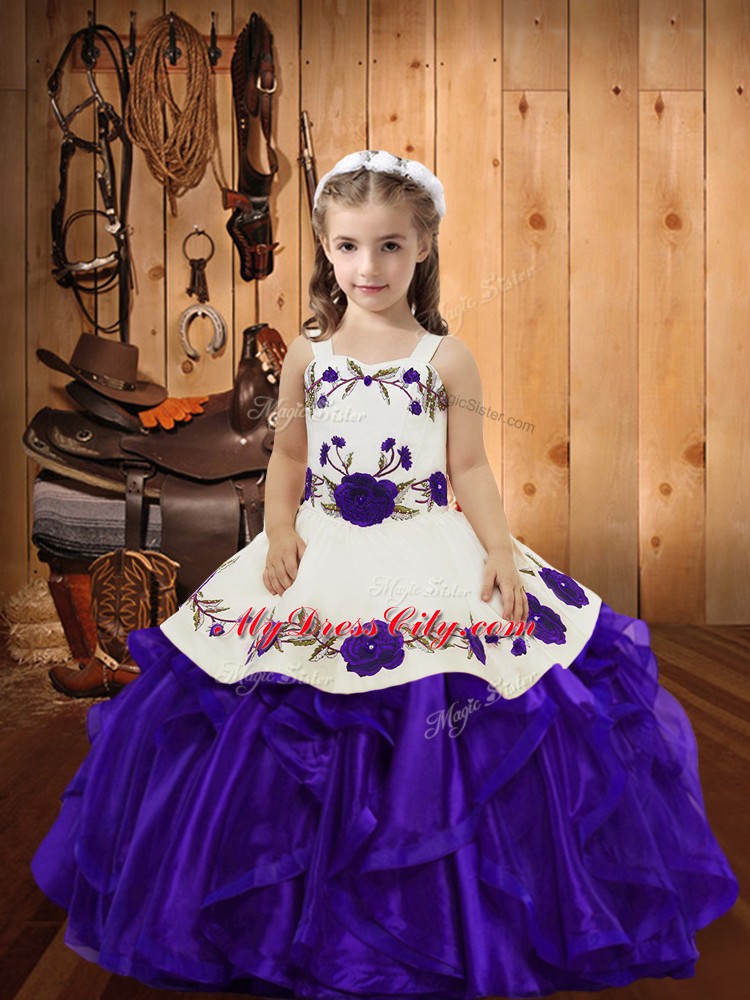 High Quality Purple Sleeveless Embroidery and Ruffles Floor Length Pageant Dress Wholesale