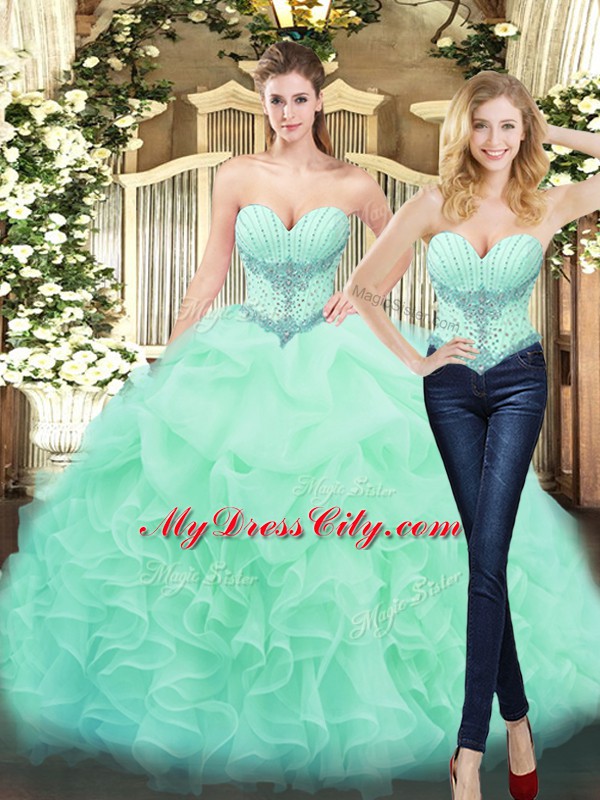 Deluxe Apple Green Sweet 16 Dresses Military Ball and Sweet 16 and Quinceanera with Beading and Ruffles Sweetheart Sleeveless Lace Up