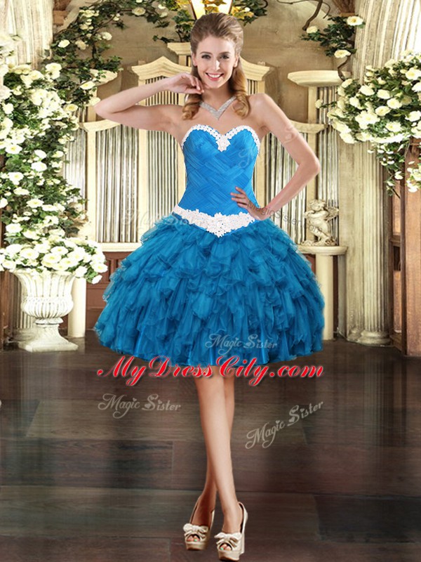 Fashionable Sleeveless Appliques and Ruffles Lace Up Dress for Prom