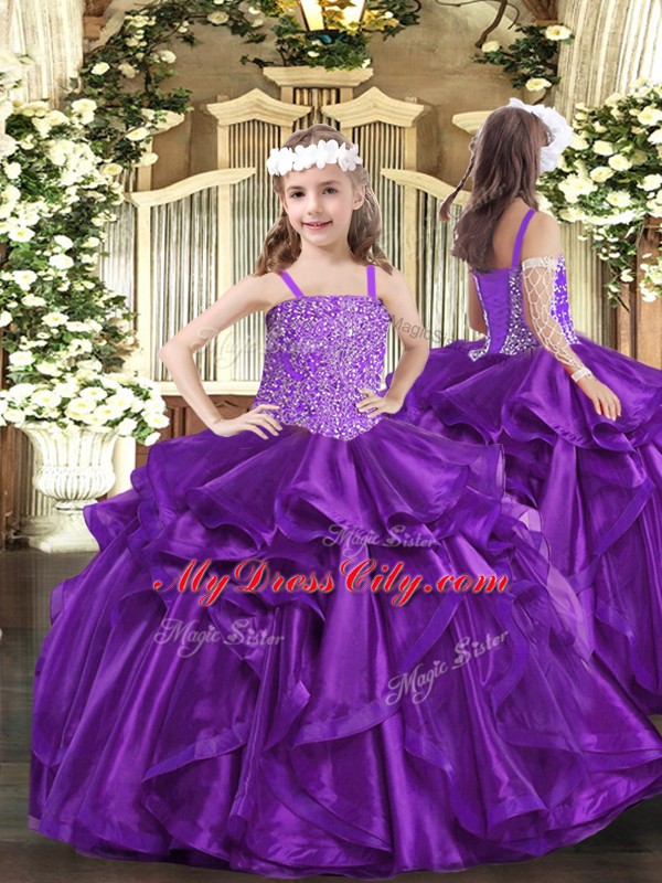 Hot Selling Purple Sweetheart Lace Up Beading and Ruffles Quinceanera Dress Sleeveless