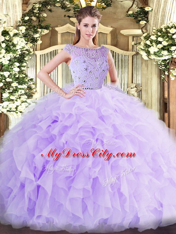 Romantic Lavender Sleeveless Tulle Zipper Quinceanera Dress for Military Ball and Sweet 16 and Quinceanera