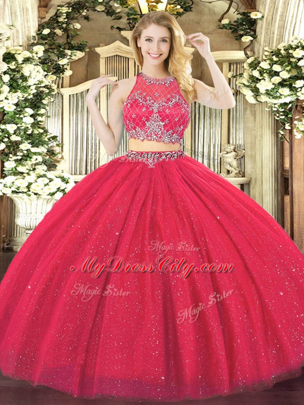 Delicate Floor Length Zipper Quinceanera Dresses Coral Red for Military Ball and Sweet 16 and Quinceanera with Beading