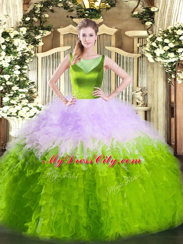 Super Multi-color Sleeveless Beading and Ruffles Floor Length Quinceanera Dress