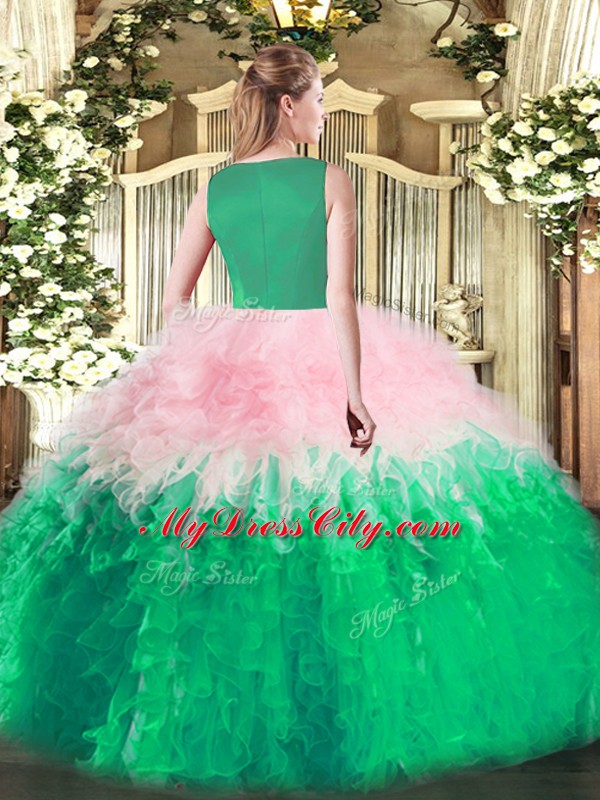 Super Multi-color Sleeveless Beading and Ruffles Floor Length Quinceanera Dress