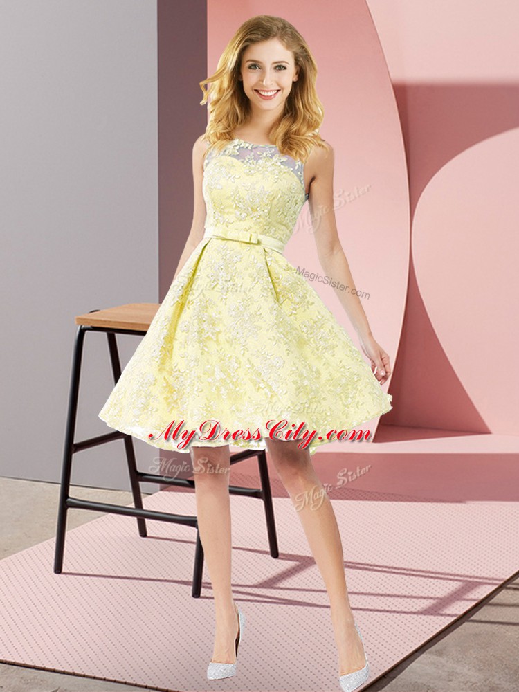 Perfect Yellow Scoop Neckline Bowknot Quinceanera Court Dresses Sleeveless Zipper