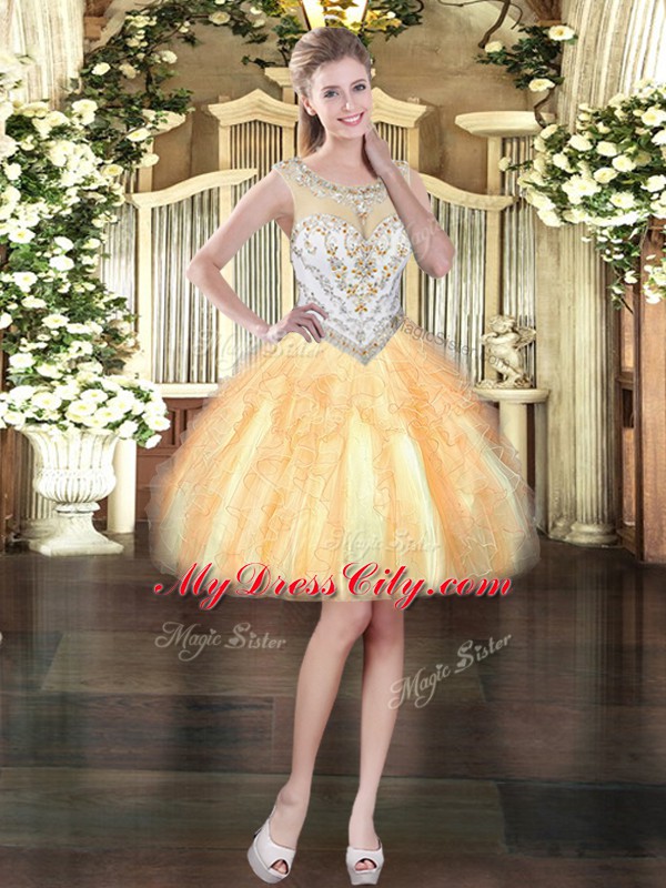 Discount Scoop Sleeveless Organza Quinceanera Dress Beading and Ruffles Zipper