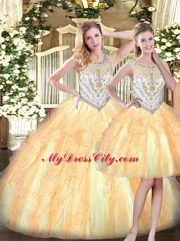 Discount Scoop Sleeveless Organza Quinceanera Dress Beading and Ruffles Zipper