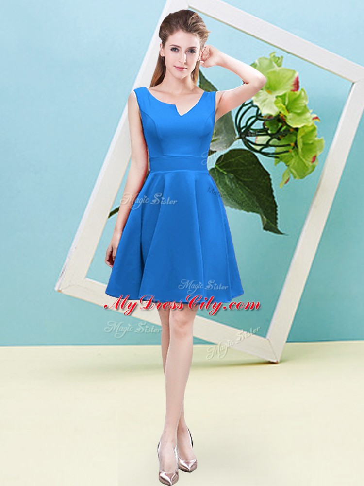 Trendy Satin Asymmetric Sleeveless Zipper Ruching Bridesmaids Dress in Baby Blue