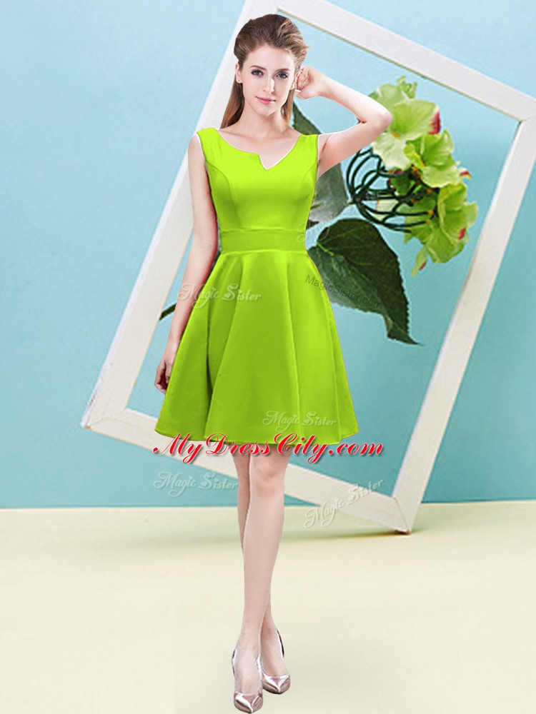 Sleeveless Mini Length Ruching Zipper Bridesmaids Dress with Yellow Green