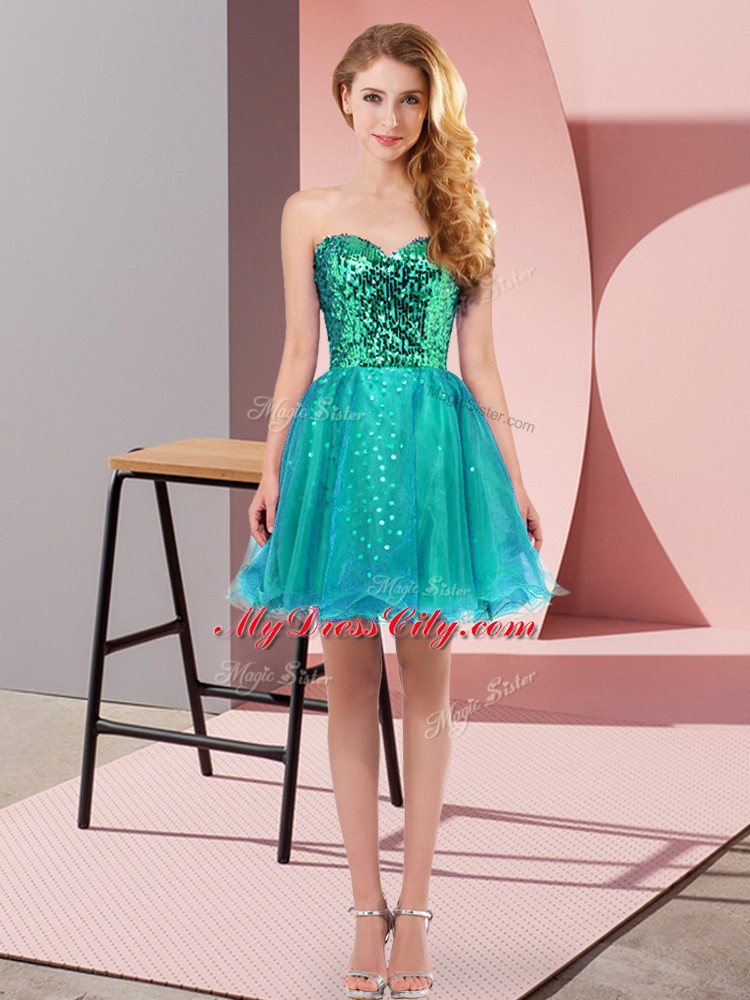 Edgy Sequins Prom Party Dress Teal Zipper Sleeveless Mini Length