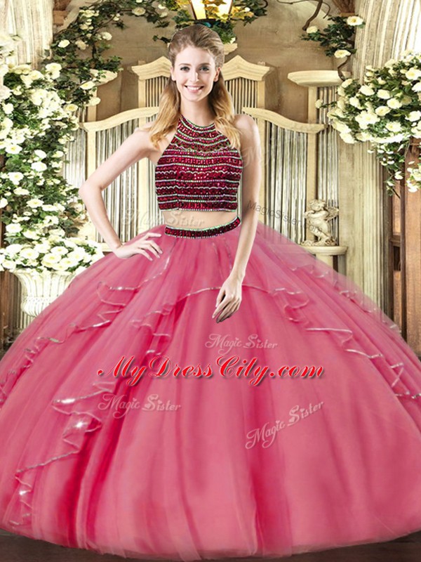 Elegant Sleeveless Zipper Floor Length Beading and Ruffles Quince Ball Gowns