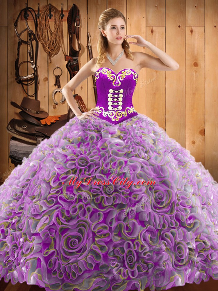 Multi-color Quinceanera Gown Military Ball and Sweet 16 and Quinceanera with Embroidery Sweetheart Sleeveless Sweep Train Lace Up