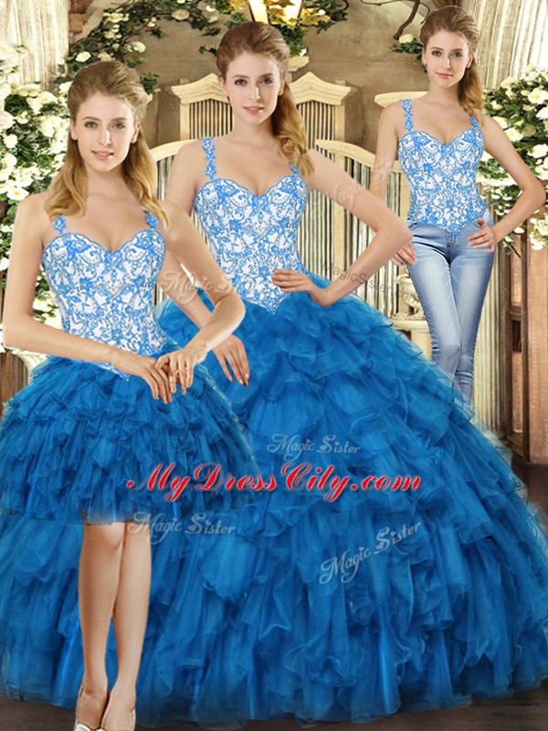 Top Selling Organza Sleeveless Floor Length Sweet 16 Dress and Beading and Ruffles