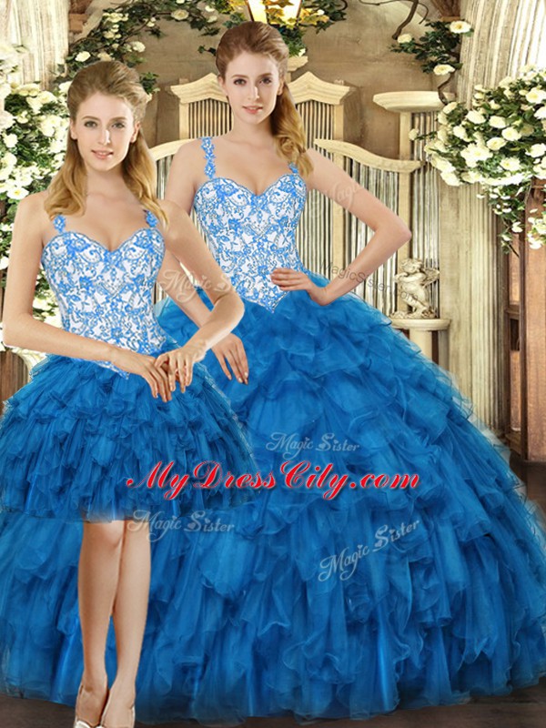 Top Selling Organza Sleeveless Floor Length Sweet 16 Dress and Beading and Ruffles