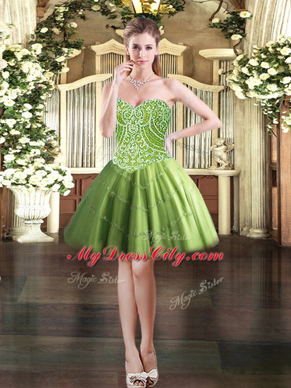 Olive Green Sweetheart Neckline Beading Quinceanera Dresses Sleeveless Lace Up