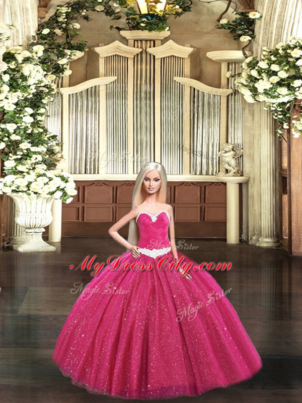 Dazzling Red Ball Gowns Tulle Sweetheart Sleeveless Ruching Floor Length Lace Up Sweet 16 Dress