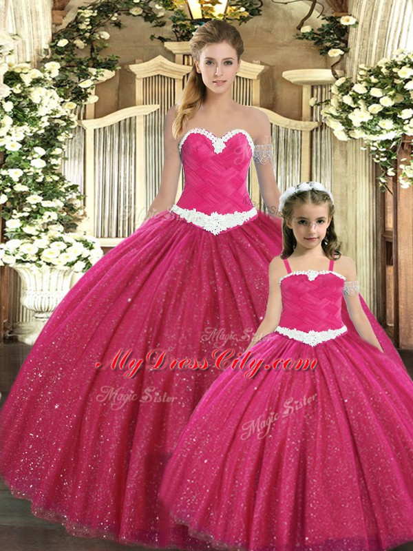 Dazzling Red Ball Gowns Tulle Sweetheart Sleeveless Ruching Floor Length Lace Up Sweet 16 Dress