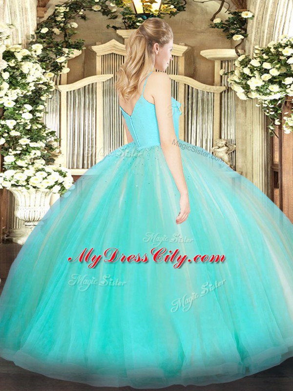 Trendy Turquoise Sleeveless Ruffles Floor Length Quinceanera Dress