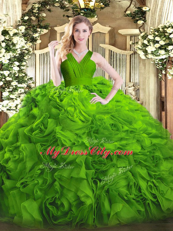 Best V-neck Zipper Ruffles Sweet 16 Quinceanera Dress Sleeveless