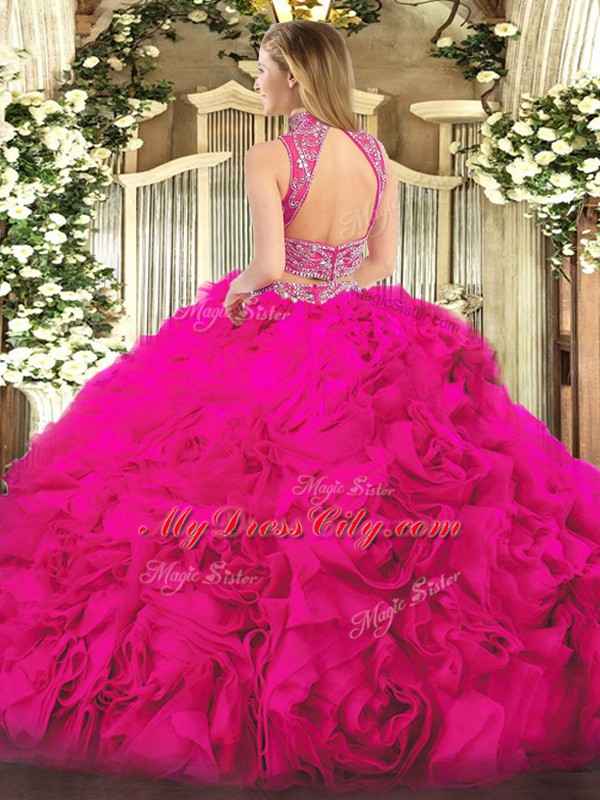 Free and Easy Sleeveless Backless Floor Length Beading and Ruffles Quinceanera Gowns