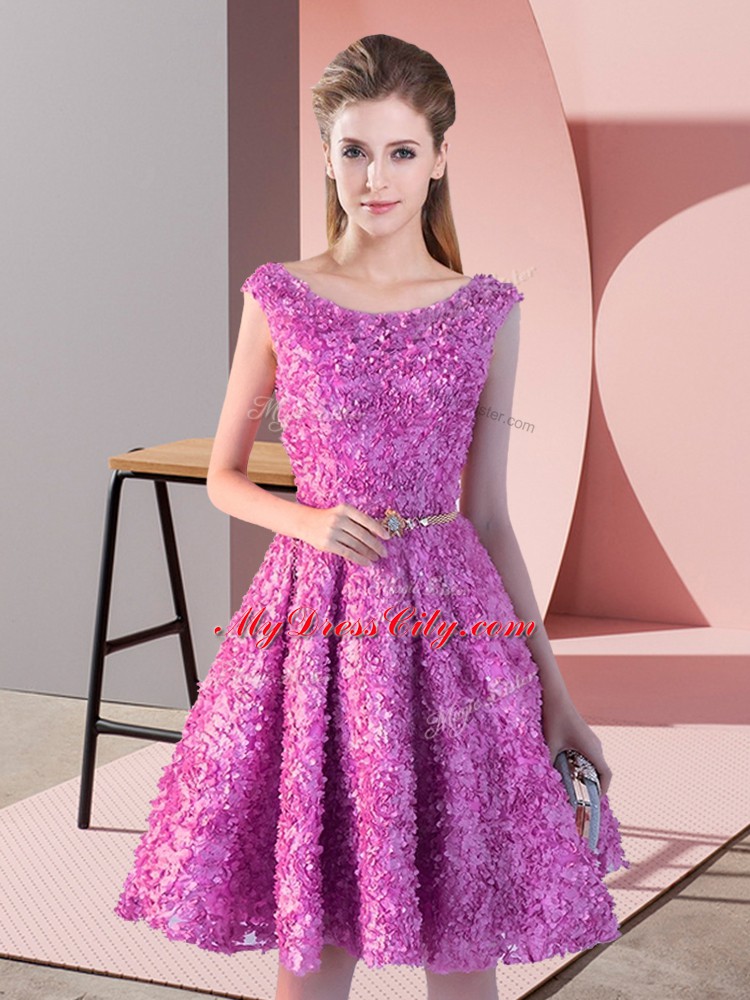 Elegant Lilac Scoop Neckline Belt Prom Dresses Sleeveless Lace Up