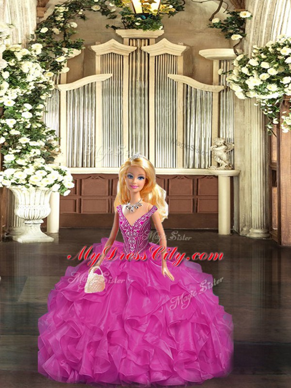 Glorious Tulle Sleeveless Floor Length Sweet 16 Dress and Beading and Ruffles