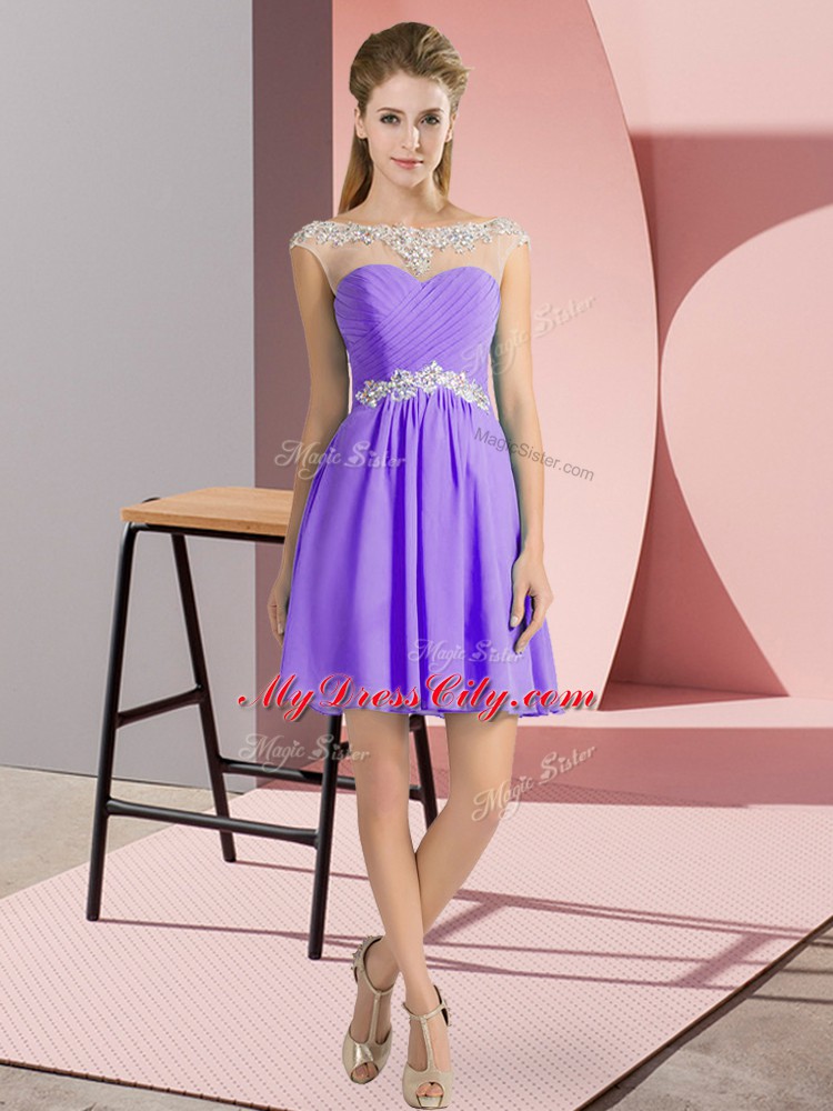 Cap Sleeves Mini Length Beading Lace Up Homecoming Dress with Lavender