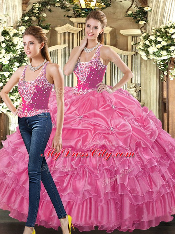 Flirting Floor Length Ball Gowns Sleeveless Hot Pink Sweet 16 Quinceanera Dress Lace Up