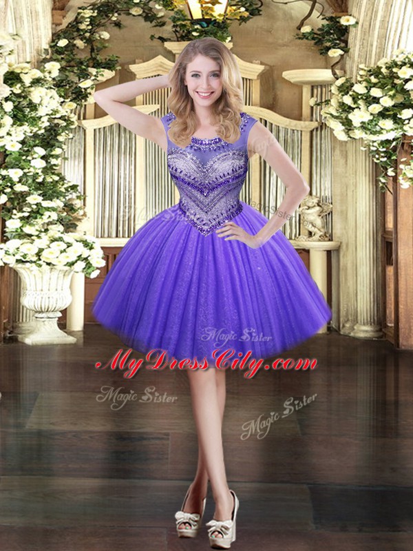 Ball Gowns Evening Dress Lavender Scoop Tulle Sleeveless Mini Length Zipper