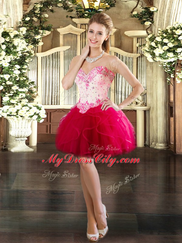 New Arrival Sweetheart Sleeveless Lace Up 15th Birthday Dress Hot Pink Organza