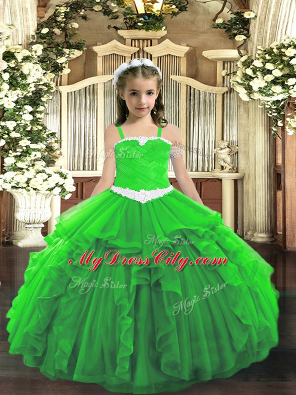 Custom Fit Straps Sleeveless Lace Up Pageant Dress Toddler Green Tulle