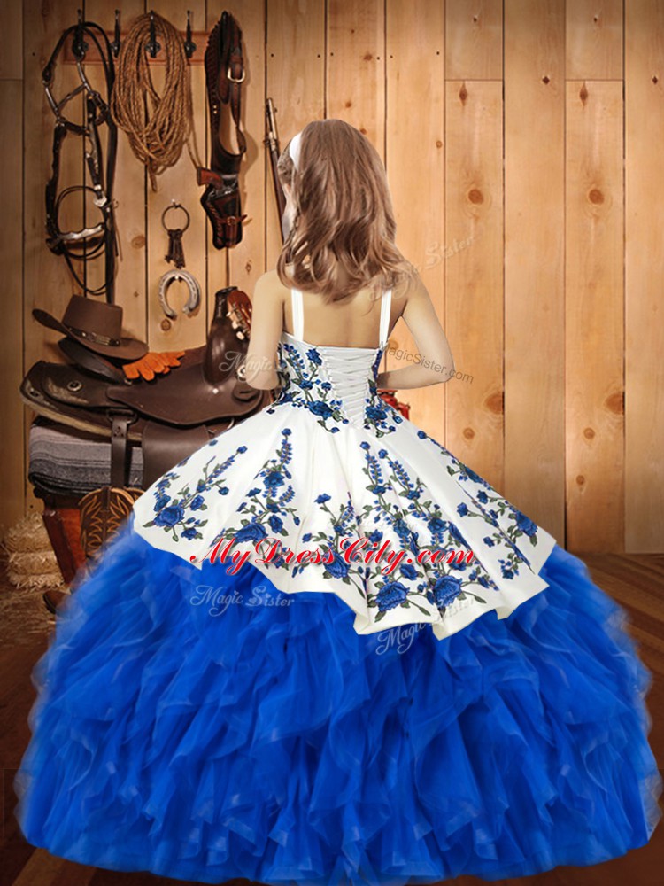 Latest Beading and Embroidery Girls Pageant Dresses Rust Red Lace Up Sleeveless Floor Length